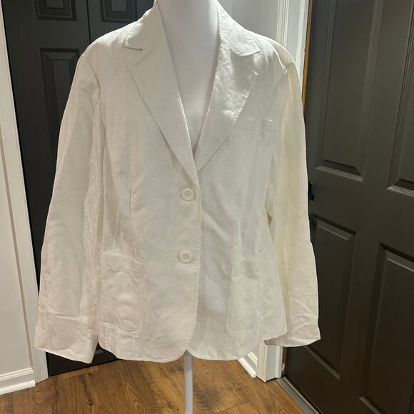COLDWATER CREEK Sz 1X White Damask Embossed Textured Linen Button Up Pockets NWT - Picture 1 of 10